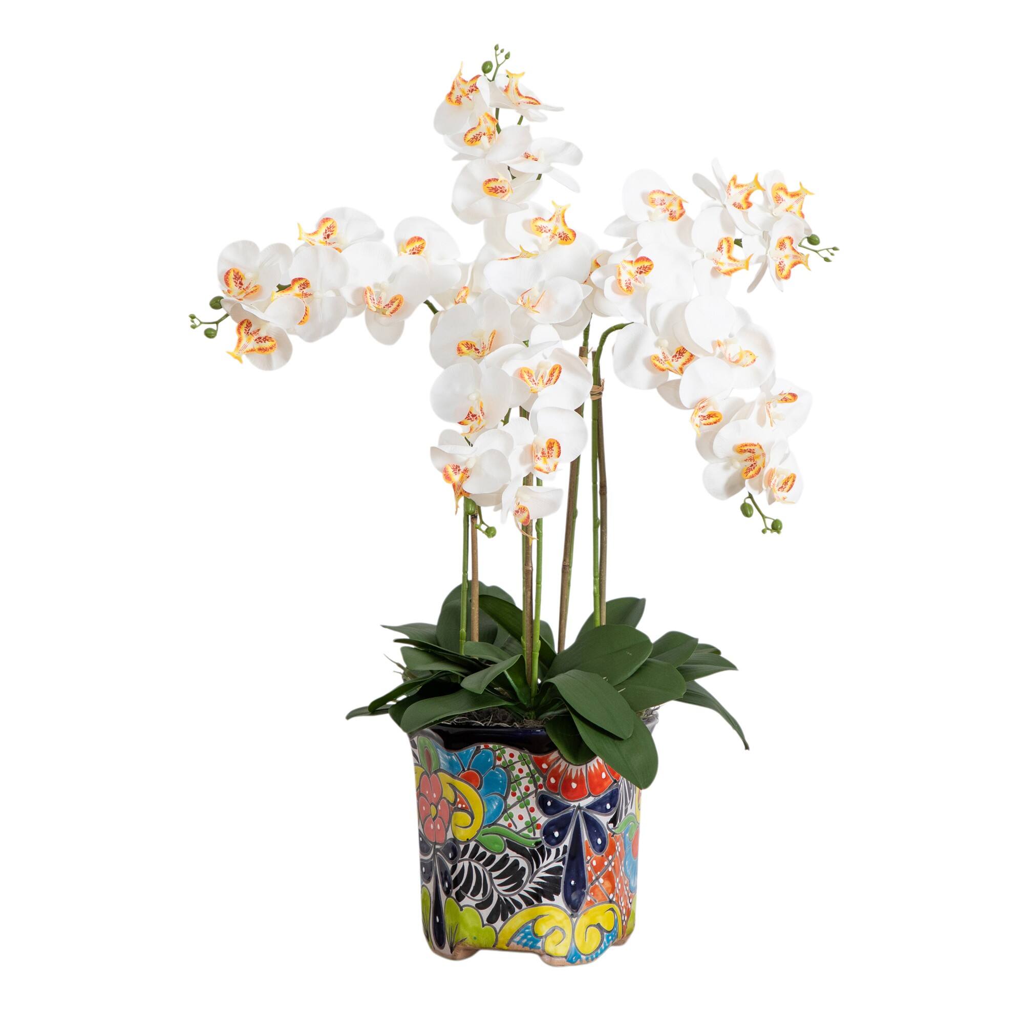 3ft. Artificial Large Orchid Arrangement in Handmade Mexican Talavera Ceramic Planter